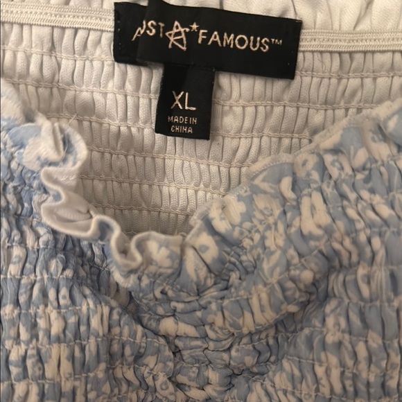 Almost Famous Blue and Silver Puff Sleeve Crop Blouse - Picture 2 of 2